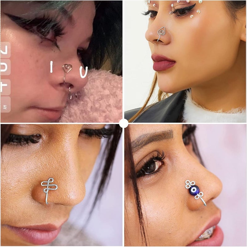 VitaCool Store Fake Nose Ring Hoop Fake Nose Stud Magnetic Septum Nose Ring Stud Stainless Steel CZ Fake Nose Piercing Stud Faux Nose Ear Lip Cuffs Non Pierced Jewelry for Women Men - Image 2